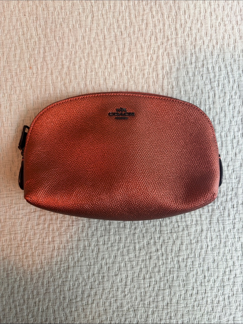 Coach Metallic Copper Tone Leather Cosmetic Pouch